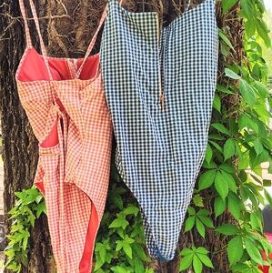 JUICY COUTURE SZ XL LOT OF 2  HIGH LEG ZIP UP GINGHAM ONE PIECES EUC